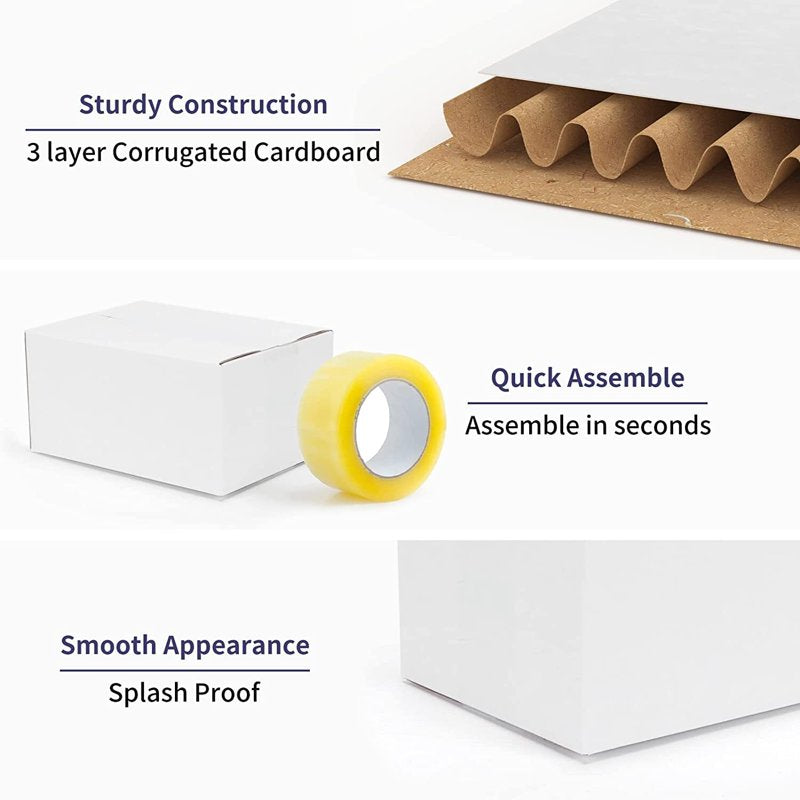 40 Pack White Shipping Boxes 8x6x4 - Corrugated Cardboard, Eco-Friendly