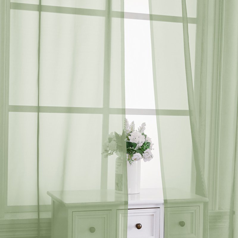 Light Green Sheer Curtain Set 42x36 Inches for Small Windows and Kitchen