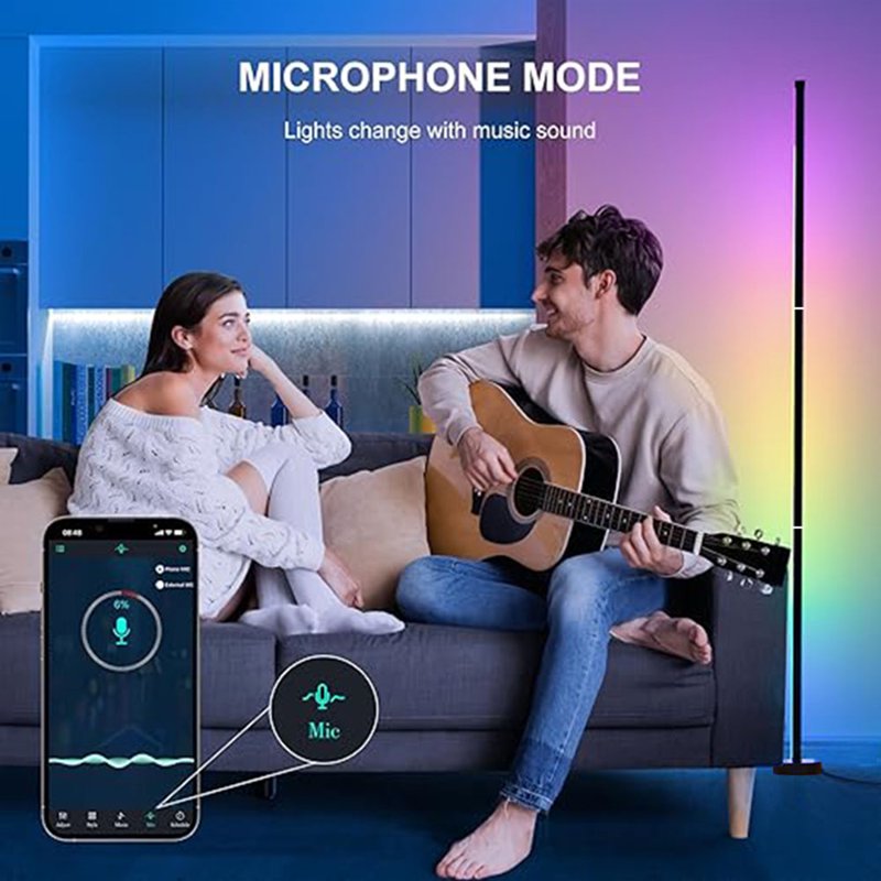 RGB Corner Floor Lamp with App Control and Music Sync - Dimmable Mood Lighting