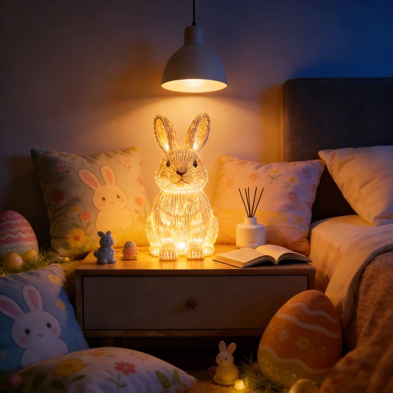 Easter Bunny Night Light Lamp - Resin Decorative Table Lamp with Warm LED for Bedroom & Living Room
