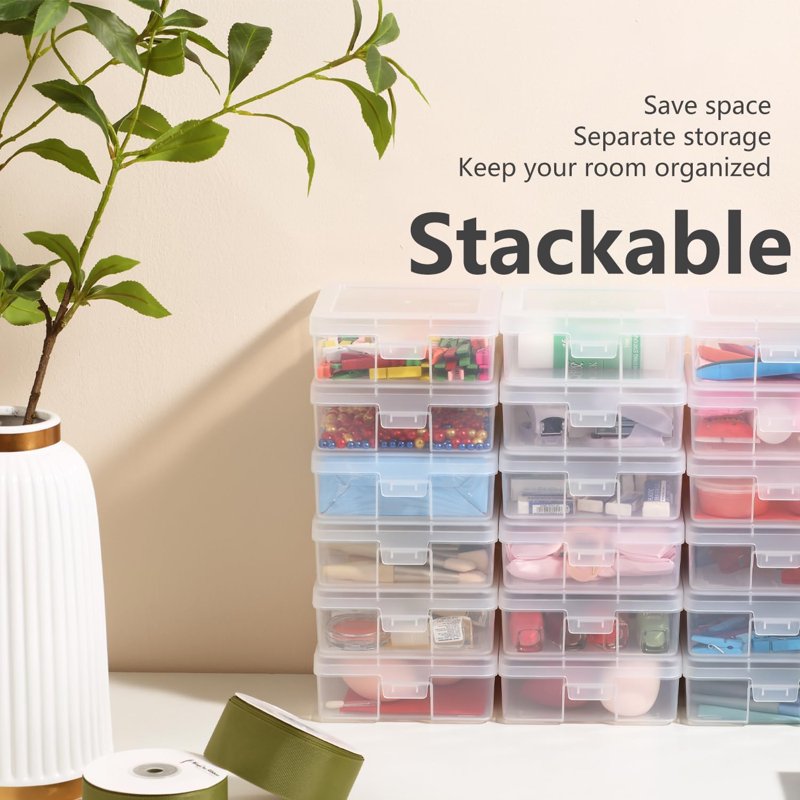 Stackable Plastic Storage Boxes Set - Clear Hobby Art Organizer, Multiple Sizes