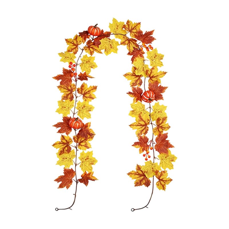 Artificial Fall Maple Leaf Garland with Mini Pumpkins for Thanksgiving Decor - 78 Inch