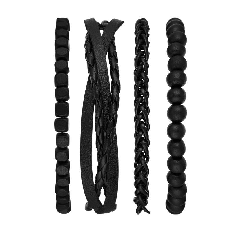 Men's Matte Black Watch & Stackable Bracelets Gift Set - Modern Style
