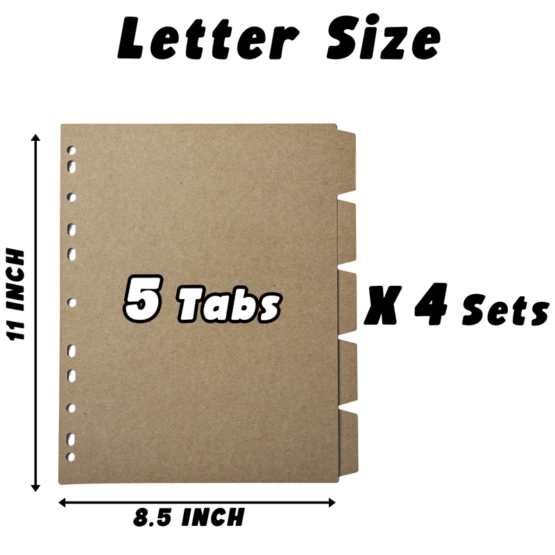 8.5 x 11 Inch Kraft Binder Dividers with 5 Writable Tabs for 2/3/4 Ring Binders