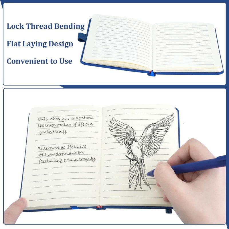 Mini Hardcover Notebook Set with Pen Holder - 4 Pack A6 Pocket Journals, Lined Pages, Waterproof Cover