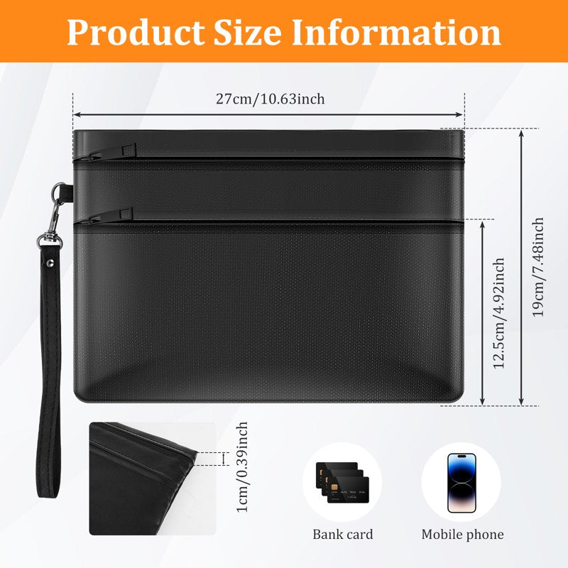 Fireproof Document Bag 10.6 x 7.5 Inch Waterproof Fire-Resistant Money Bag for Passports Cash & Valuables
