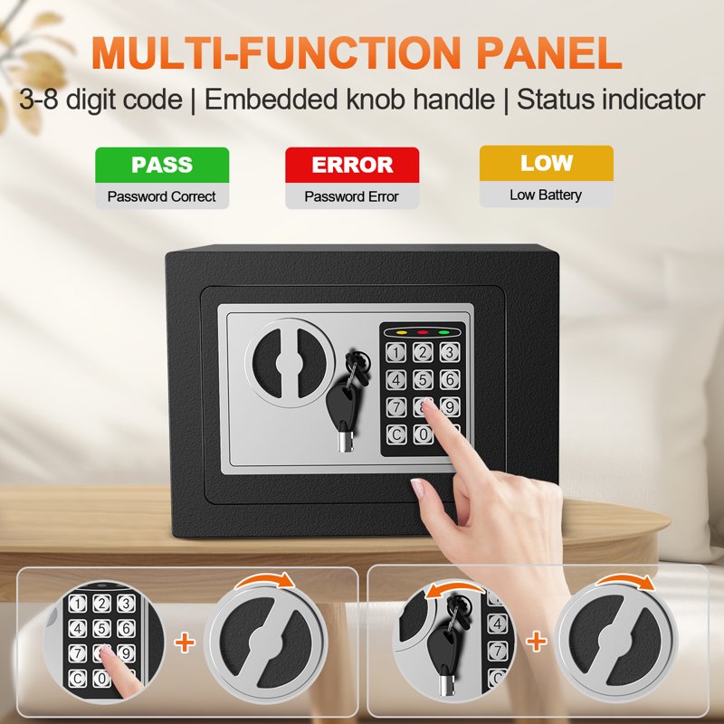 Digital Security Safe Box for Home Office Hotel with Keypad & Keys 0.25 Cu Ft