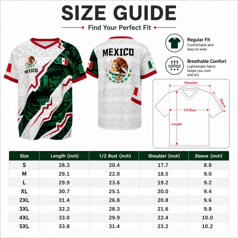 Mexico Aztec Warrior Soccer Jersey for Men, V-Neck, Short Sleeve—Variation D, 2XL