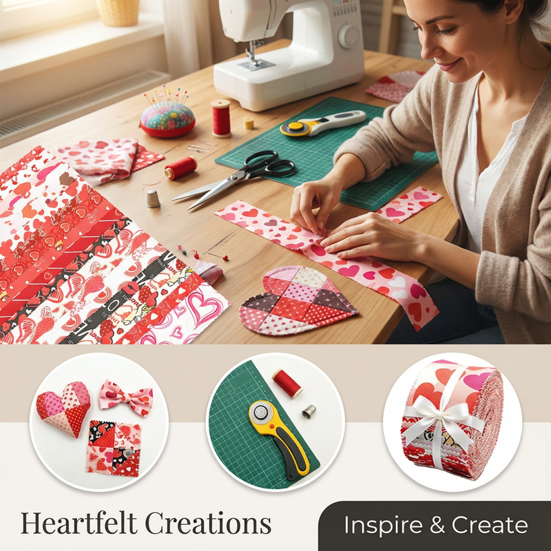 Precut Jelly Roll Fabric Strips Bundle for Quilting and Sewing - Pink Heart Design
