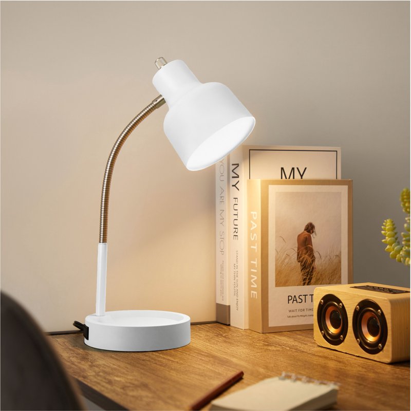Adjustable LED Desk Lamp with Catch-All Base and AC Outlet for Office and Workspace