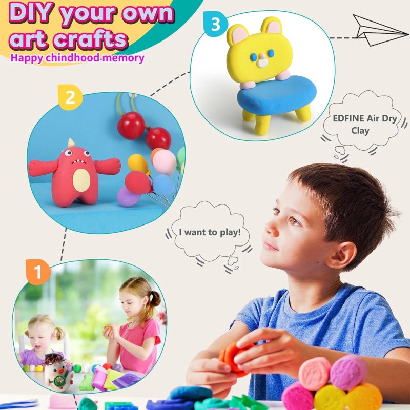 Kids Air Dry Clay Kit with 36 Colors & Sculpting Tools - Non-Toxic, Mess-Free Craft