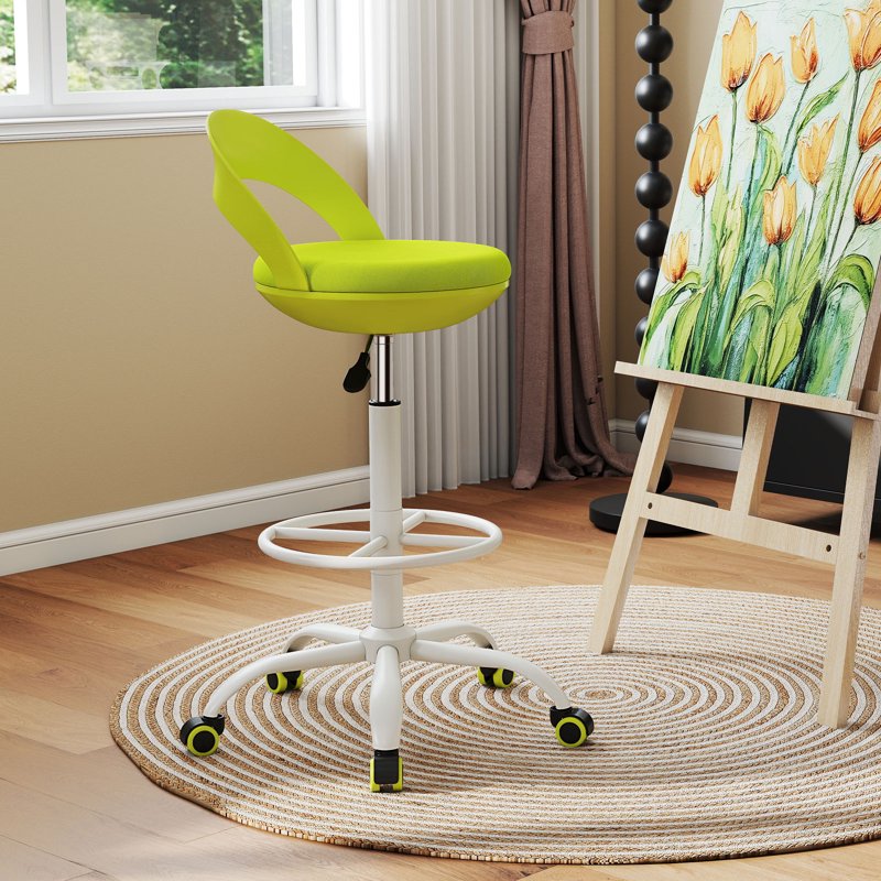 Adjustable Drafting Stool with Wheels Green Ergonomic Office Chair