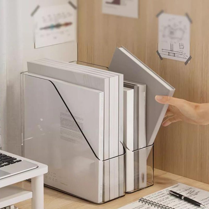 Acrylic Desk Organizer File Holder - Transparent Vertical Magazine Rack for Office & Home