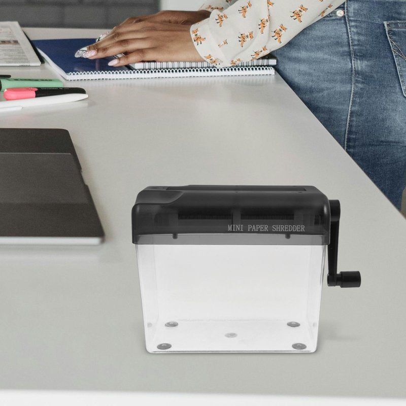 Manual Crosscut Paper Shredder for Office & Home Use - Hand Crank Small Shredding Machine, Black