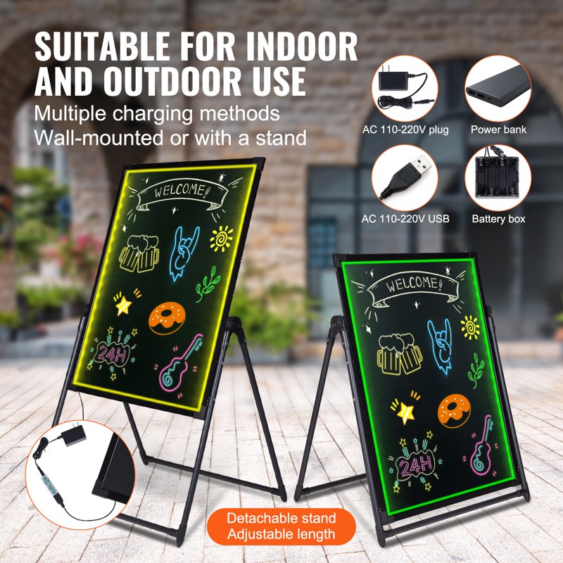 LED Message Writing Board 32x24 Inches Illuminated Chalkboard with Remote