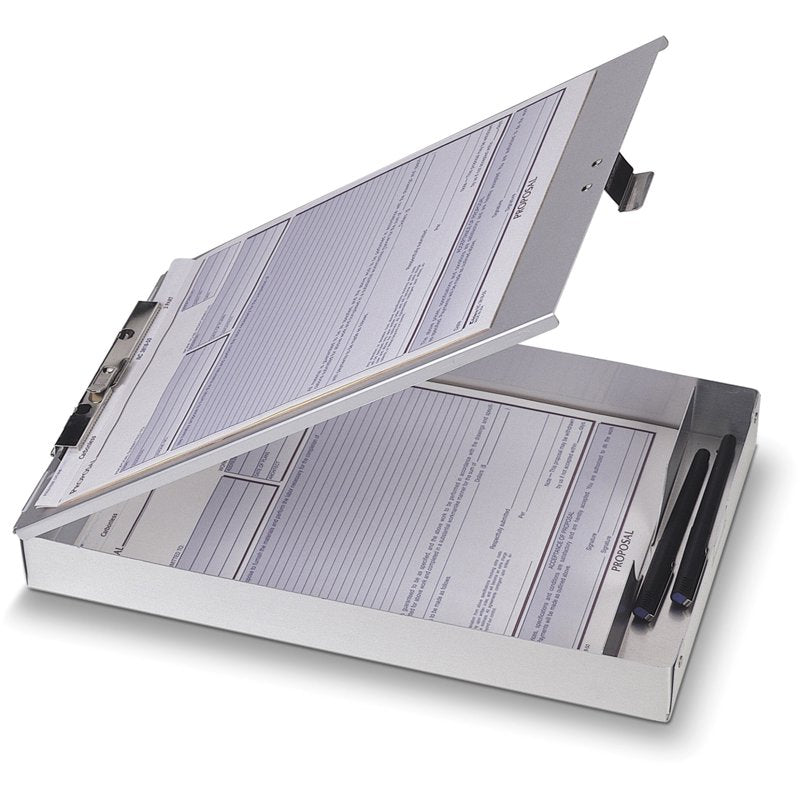 Aluminum Clipboard with Steel Clip and Storage Compartments, 8.5 x 12 inches