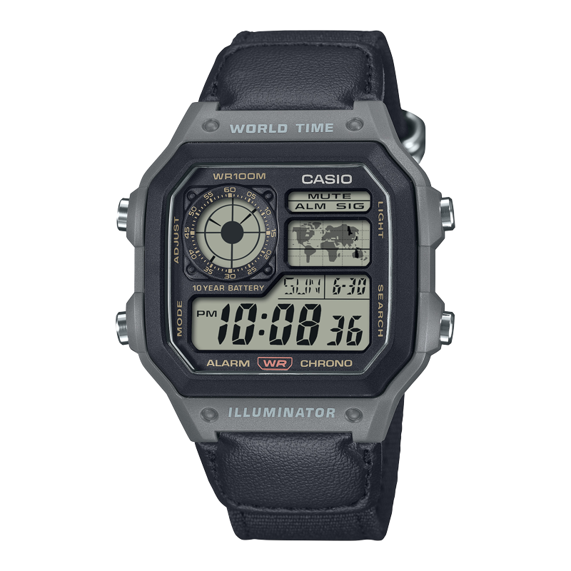 Casio Men's Digital Wristwatch with 10-Year Battery Water-Resistant Gray Cloth Band