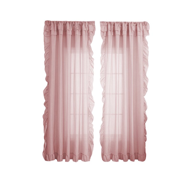 Semi-Sheer Long Curtains with Ruffle Trim - Lightweight Bedroom & Living Room Window Drapes