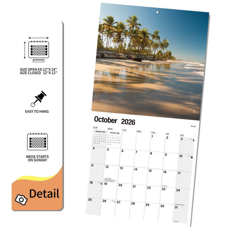Wall Calendar 2025-2026 Hangable Monthly Planner with Large Blocks for Home Office & Family