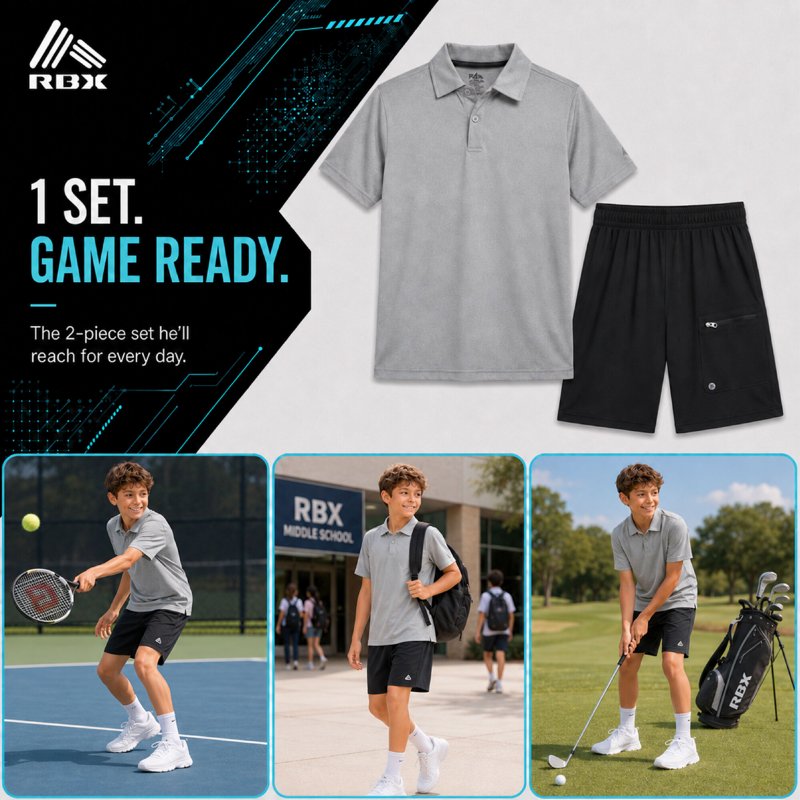 Boys Athletic Shorts and Polo Set - Moisture-Wicking Performance Outfit for Sports & Play