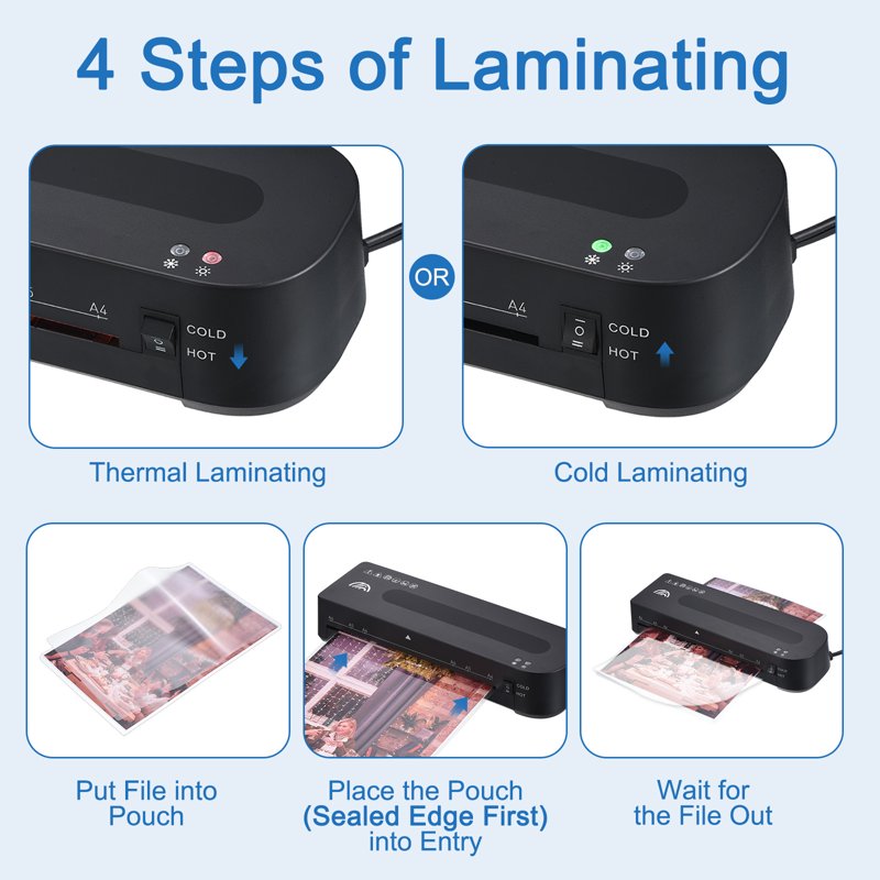 A4 Thermal Laminator Machine 9 Inch Hot Cold Laminator with Pouches & Accessories