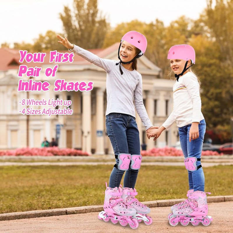 Kids Adjustable Inline Skates with Light-Up Wheels & Protective Gear Set