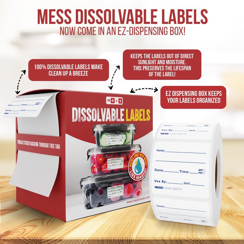 Dissolvable Food Container Labels - Removable Freezer Labels with Date - 2x2 in