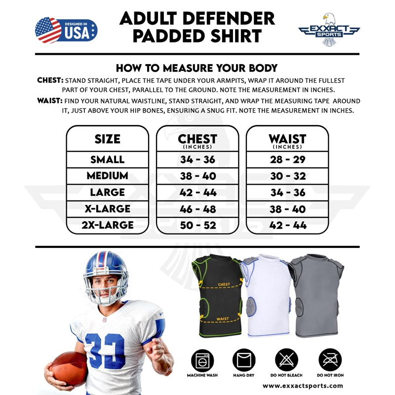 Adult Padded Football Shirt with Shoulder & Spine Protection - Compression Rib Protector