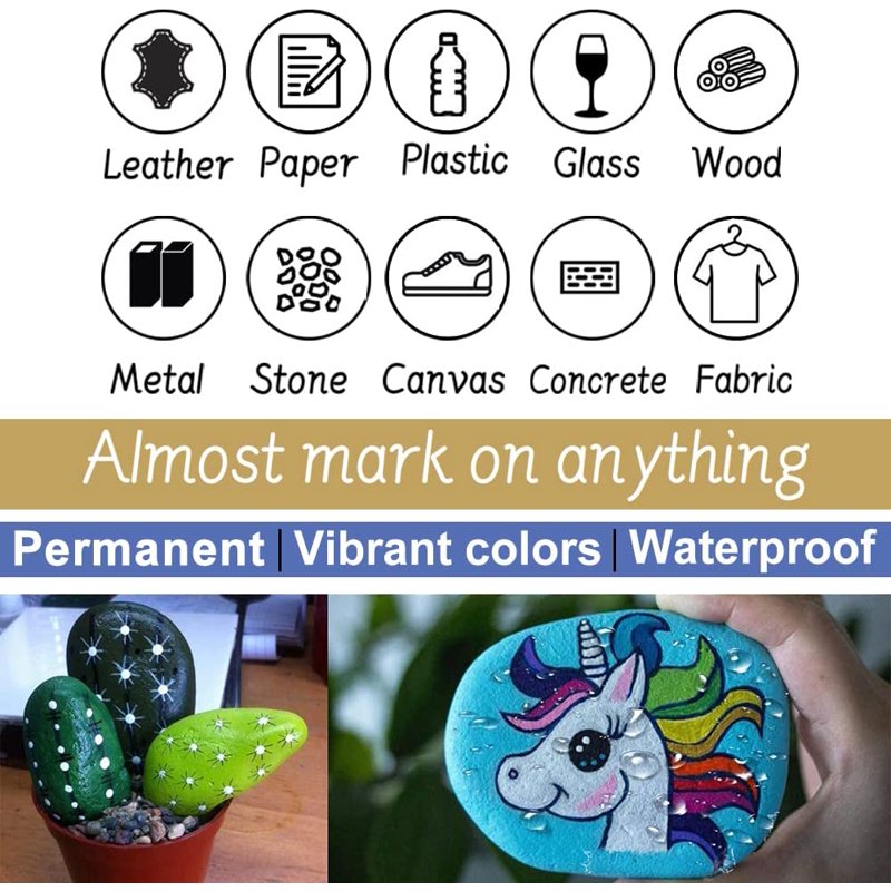 Permanent Paint Markers - Oil-Based Waterproof Fast-Dry Medium Tip Pens for Metal Wood Fabric Plastic Glass, 8 Pack