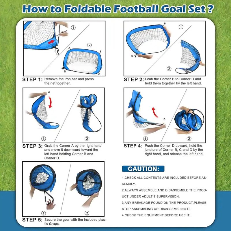 Portable 4x2.6 ft Foldable Kids Soccer Goal, Sturdy Backyard Beach Park Set