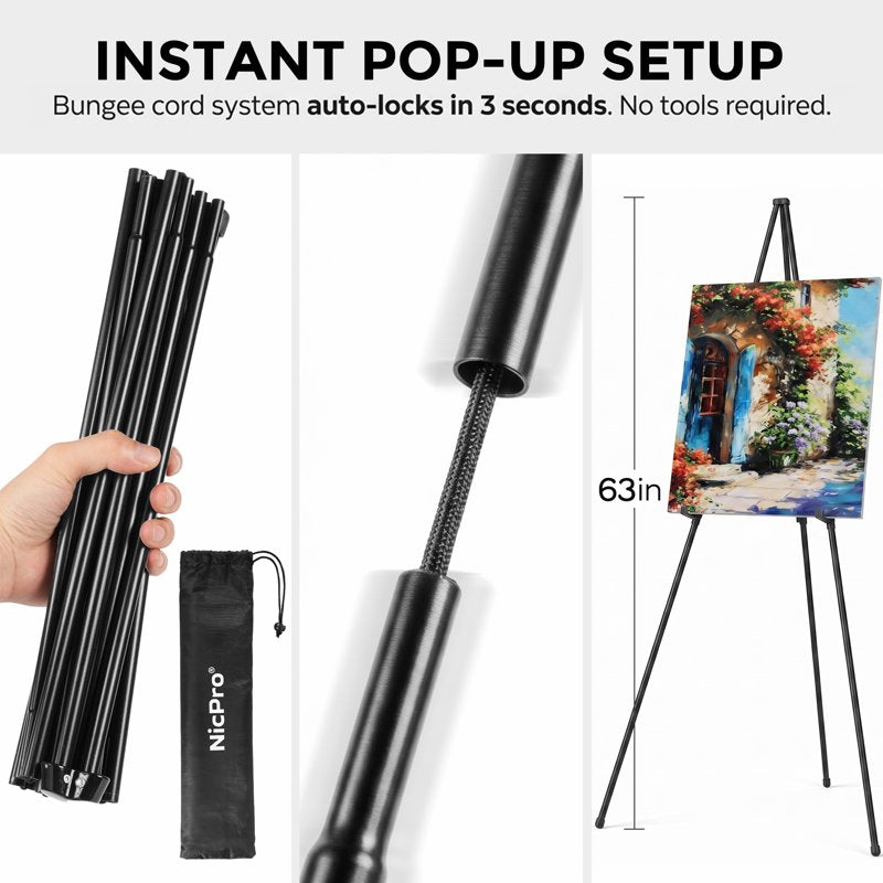 Folding Display Easel Stand – Adjustable 63 Inch Metal Tripod with Carry Bag for Artwork & Posters