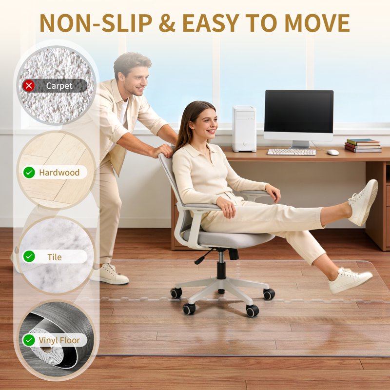 Office Chair Mat for Hard Floors - Transparent 48x36 Inches, Heavy Duty Floor Protector