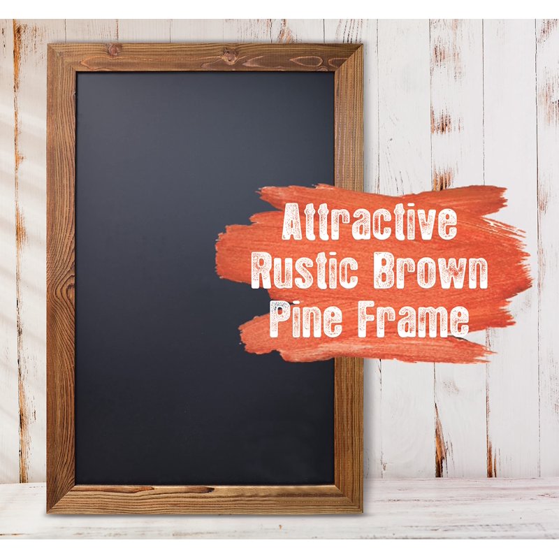Magnetic Wall Chalkboard Sign - Rustic Wood Frame, 20x30 Inches, Vertical or Horizontal Mount, Includes Chalk Markers & Eraser