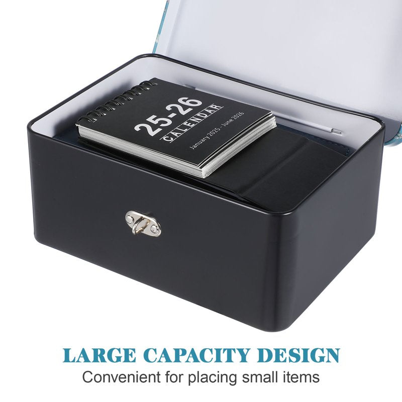Large Metal Lock Box with Key - Portable Storage for Travel and Home