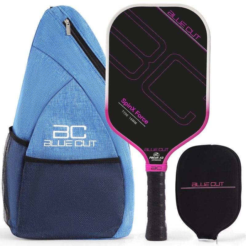 Blue Cut Pickleball Paddle – USAPA Approved with 16mm Honeycomb Core, T700 Carbon, Spin Surface, Carry Bag (Pink Variation)
