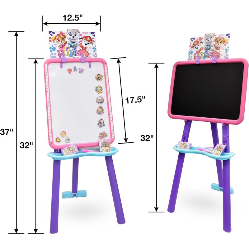 Kids Art Easel with Magnetic Whiteboard & Chalkboard - Pink/Purple
