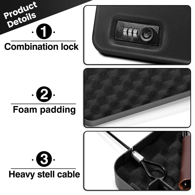 Portable Gun Safe with Combination Lock, Small Handgun Lock Box, Travel Security