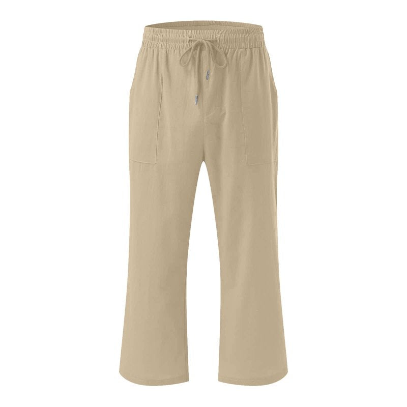 Women's Linen Capri Pants 2 Pack - Dressy Casual Elastic Waist Cropped Trousers