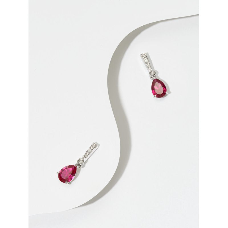 Sterling Silver Ruby and Lab Grown Diamond Drop Earrings - Tear Drop Style