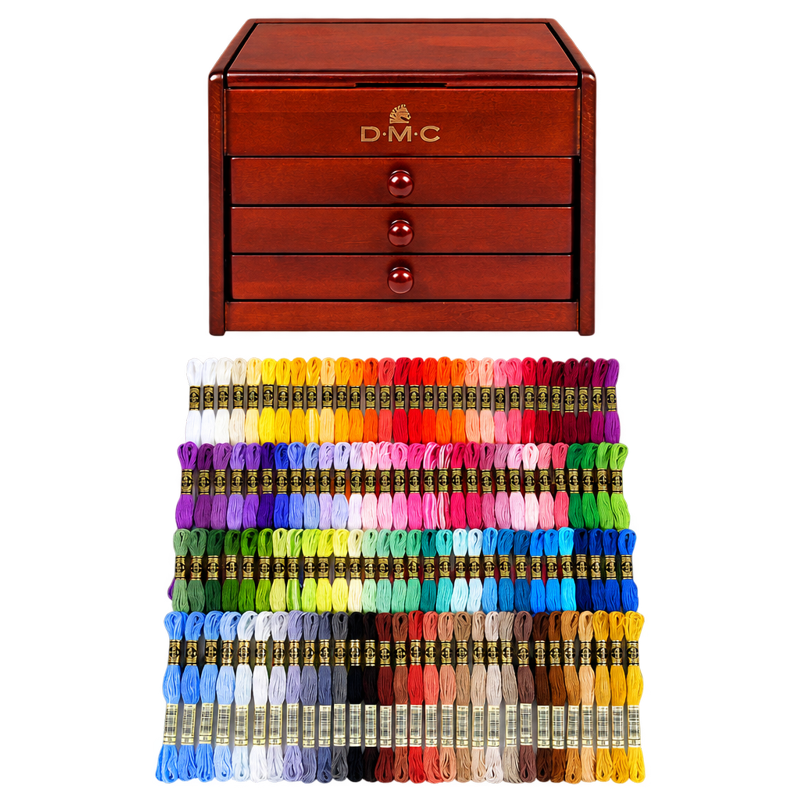 DMC Wooden Thread Storage Chest with 120 Skeins - Embroidery Organizer