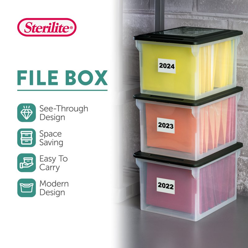 Clear Plastic File Storage Boxes with Lid - 12 Pack Office & Home Organization