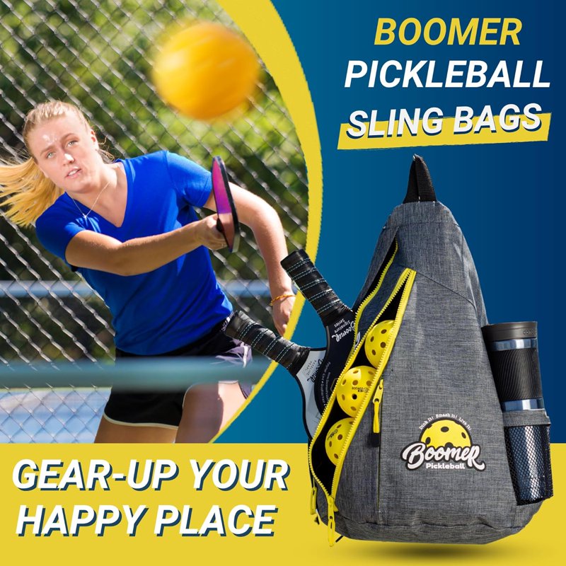 Charcoal Boomer Pickleball Sling Bag with Paddle Storage, 3 Zipper Compartments