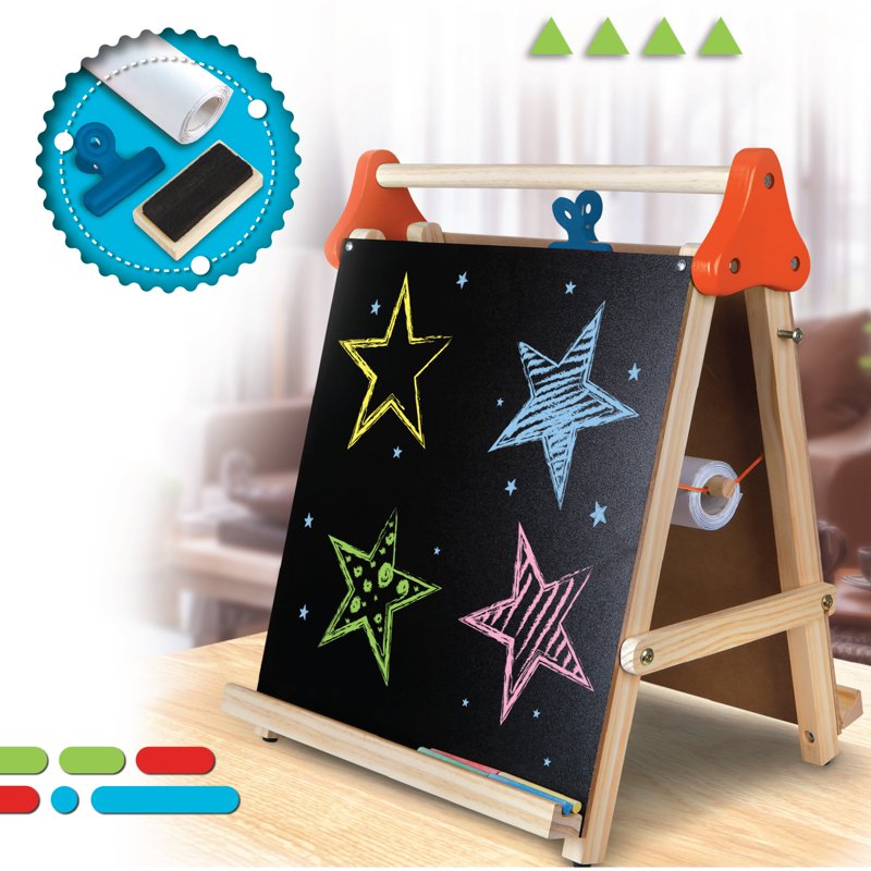 Discovery Kids 3-in-1 Tabletop Art Easel with Whiteboard Chalkboard & Paper Roll