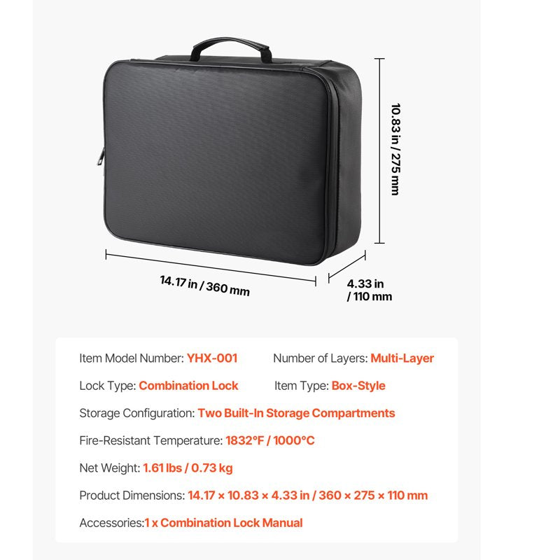 Fireproof Document Storage Box with Lock, Waterproof & Heat-Resistant, Portable Organizer