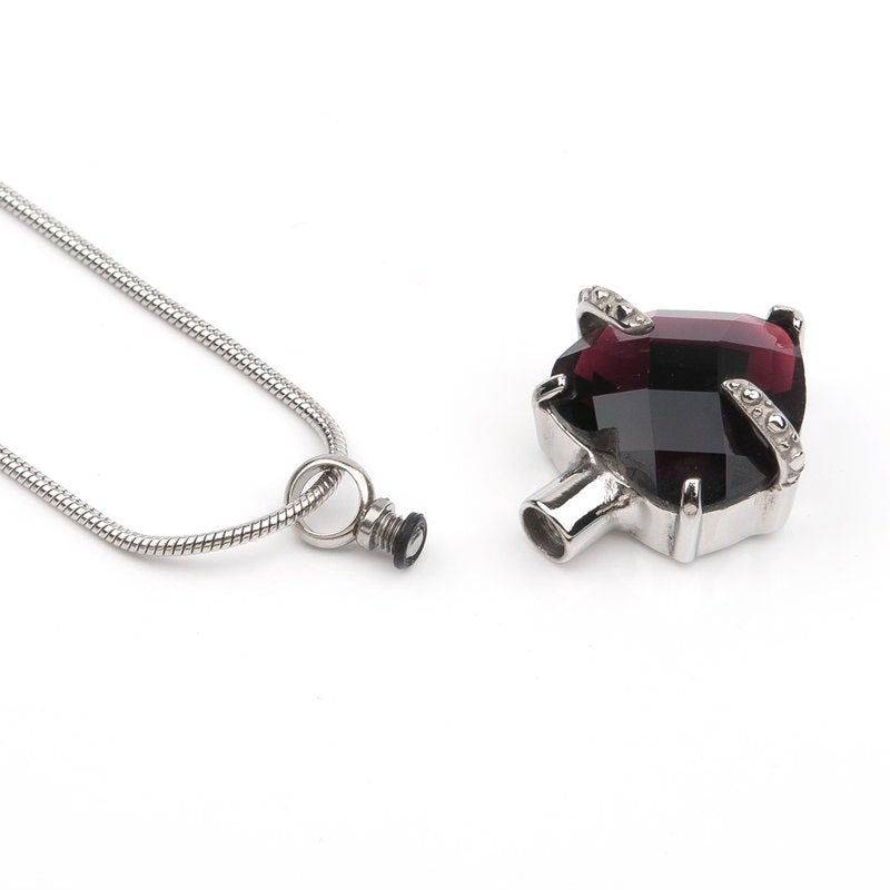 Heart Cremation Urn Necklace for Human Ashes with Birthstone Crystal - Memorial Keepsake Jewelry