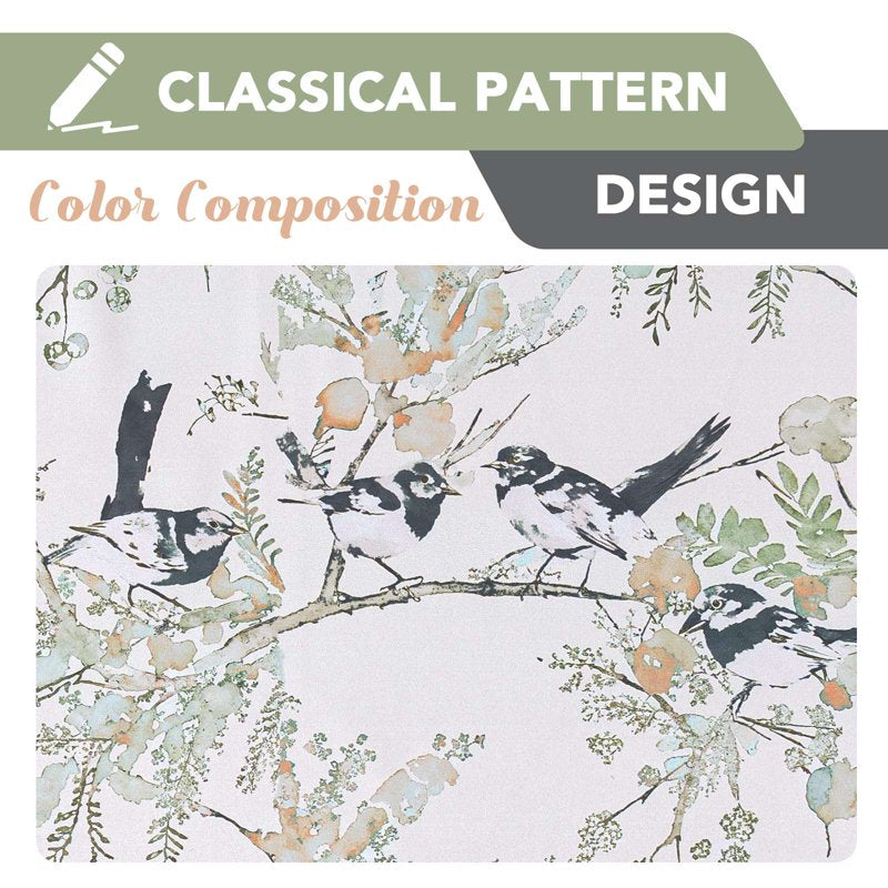 Blackout Floral Bird Curtains - Grommet Window Drapes for Bedroom & Living Room