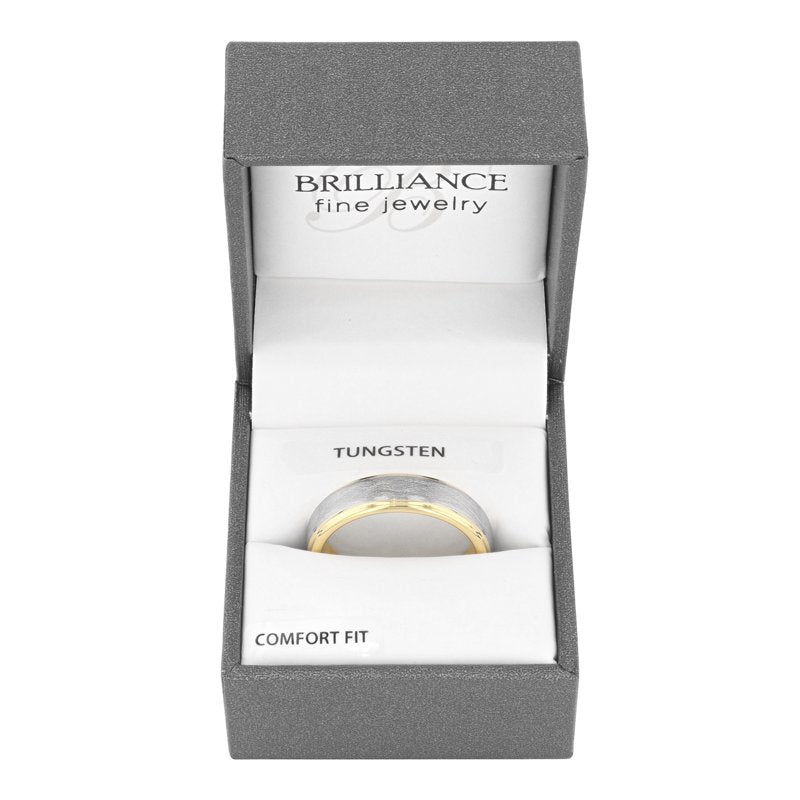 Men's Tungsten Wedding Band 6mm Two-Tone Satin & High-Polish Grooved Ring
