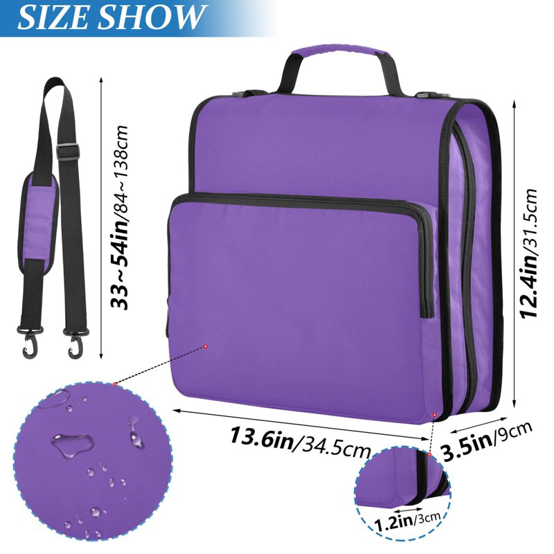 Waterproof 3-Ring Zipper Binder with Shoulder Strap, 2 Inch Capacity