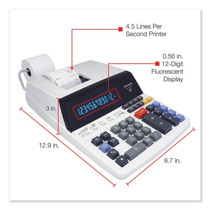 Desktop Printing Calculator with Dual-Color Ink, 12-Digit Display, Office Use