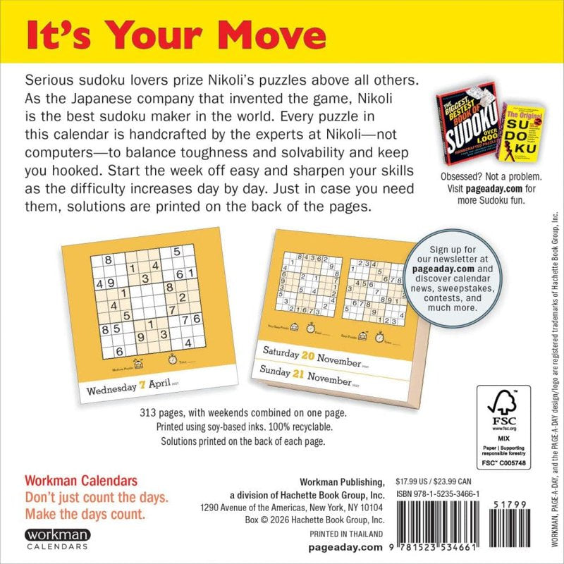 Sudoku Page-A-Day Calendar 2027 - Daily Brain Teasers & Puzzles, Eco-Friendly